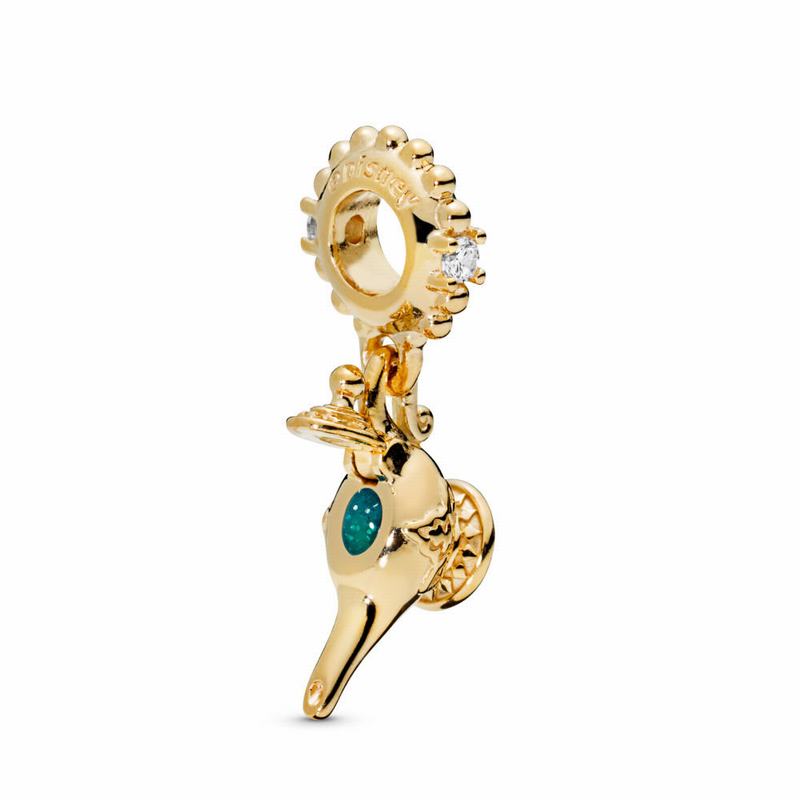 Pandora Disney Magic Lamp Dangle Charm Ireland - 18ct Gold Plated/Enamel/Green/Cubic Zirconia - 6452